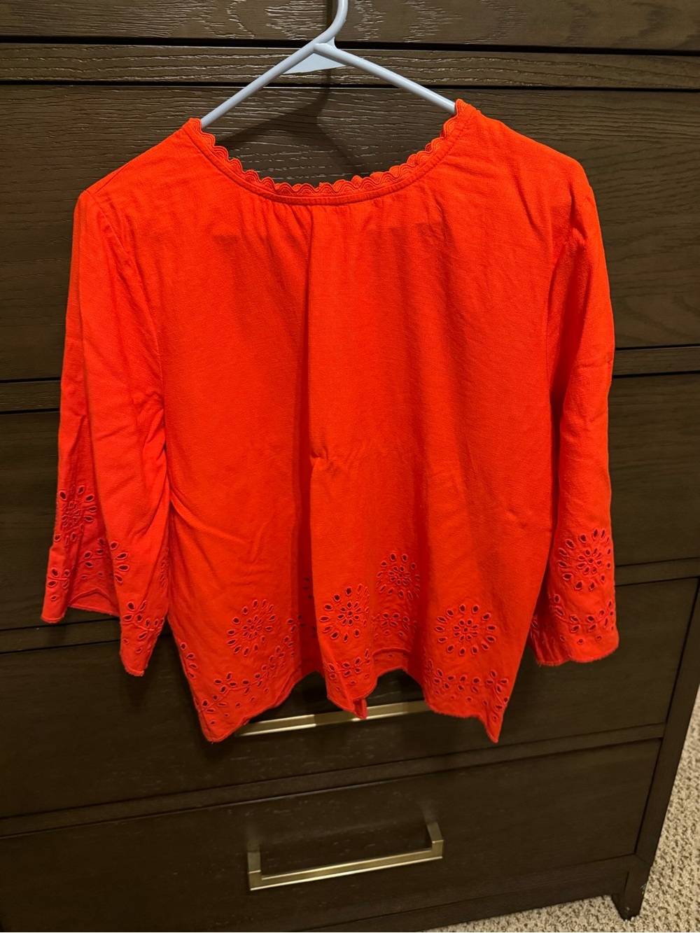 J Crew Women's Scalloped Neck Orange Eyelet Top